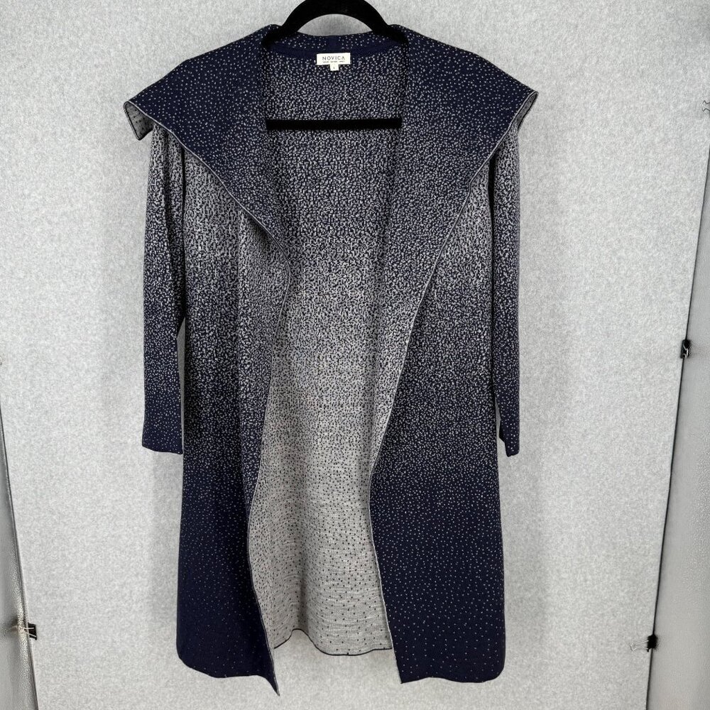 Novica Womens Peruvian Sky Knit Long Cardigan Size L Blue Ombre Alpaca Wool EUC